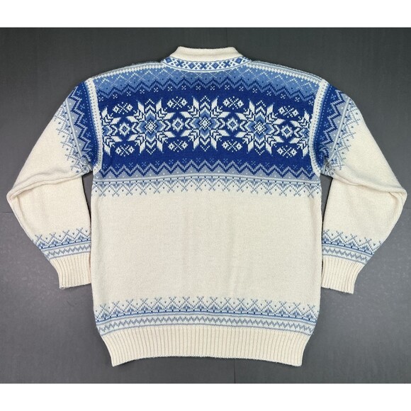 Dale of Norway Mens Cardigan Sweater sz L Fair Isle Wool Metal Clasps Blue White - Picture 4 of 11